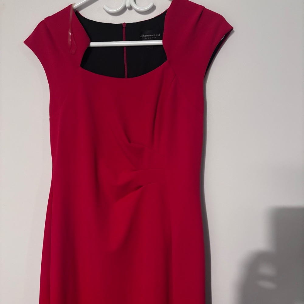 Connected Apparel Red Midi Dress Elegant Workwear Dress Classic Cap Sleeve Dress